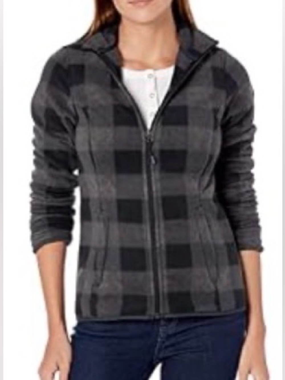 NWOT Black and Gray Plaid Zip-Up Fleece Jacket